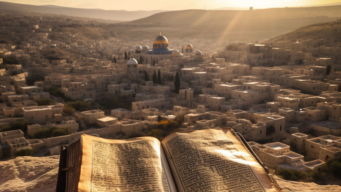 Bible in front of Jerusalem